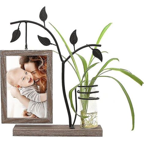 Cadre photo unique en bois, vase en métal en forme d'arbre, double face, cadeau original pour la fête des mères (1/4)