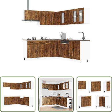 Küchenzeile - 11-tlg. Küchenschrank-Set Kalmar Räuchereiche Holzwerkstoff (1/5)