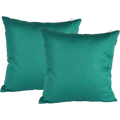 Lot de 2 housses de coussin, fabriquées en Espagne, coton et polyester, fermeture éclair cachée, lavables, housses décoratives pour canapé, lit ou fauteuil (vert lac, 40 x 40 cm) (1/5)