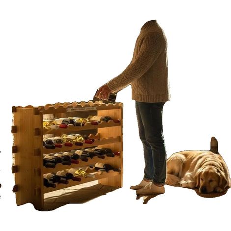 Cave à vin, capacité de 36 bouteilles, design en bois de bambou robuste, Kaki (1/2)