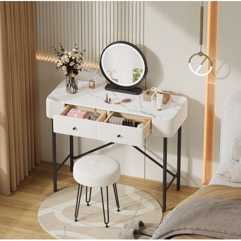 Tocador con espejo LED y taburete 2 cajones 100 cm OKMYHOME (1/5)