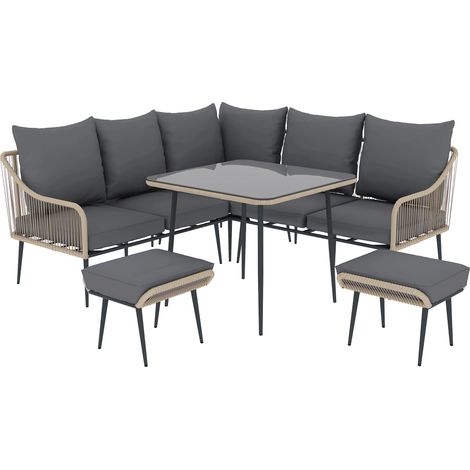 Six-Piece Rattan Strong Garden Sofa Set - Brown/Grey