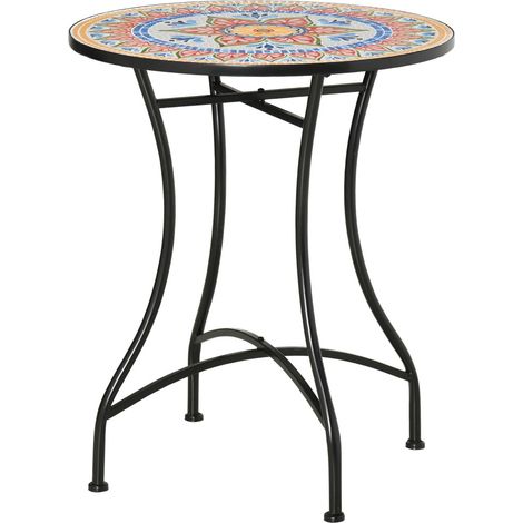 Table mosaïque ronde Ø60 cm – Table de bistrot avec plateau en céramique multicolore (rouge + bleu + blanc), cadre métallique renforcé, capacité 50 kg – Idéale pour jardin, terrasse et balcon