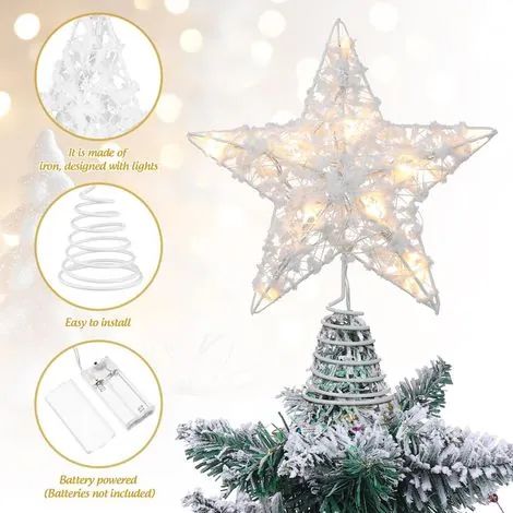 Étoile scintillante de 20 x 16 x 4 cm, blanche, pour décorer votre sapin de Noël. (1/3)