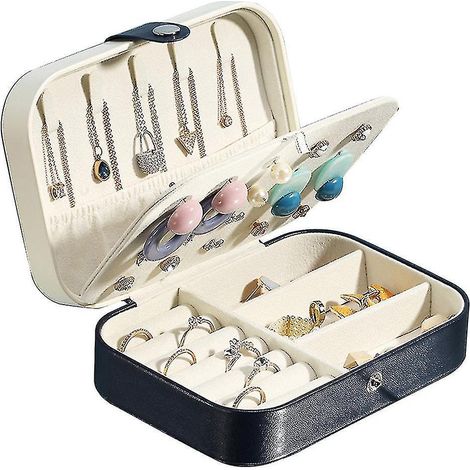 Boîte à bijoux de voyage, boîte à bijoux en PU pour femmes et filles, mini étui de voyage portable pour boucles d'oreilles, bagues, blanc bleuâtre (1/5)