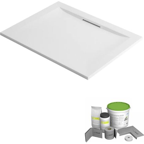 Pack receveur de douche 120 x 80 JACOB DELAFON Flight Pure rectangle blanc + Kit d'étanchéité WEDI + Pieds (1/5)