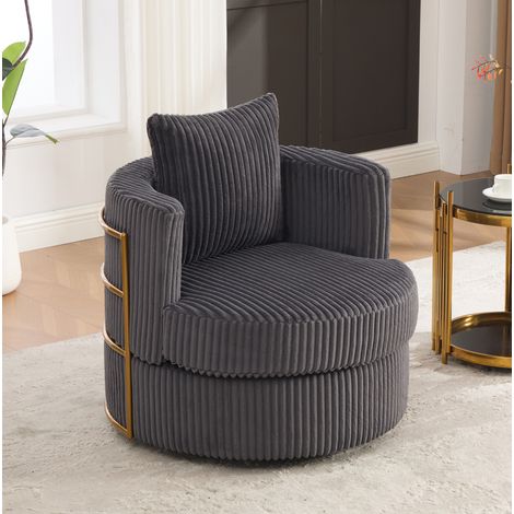Relaxsessel 76x79x78 cm Grau – 360° drehbar, Stauraum, Cordstoff, MEUBLIV (1/5)