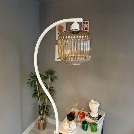 Lampadaire Nymora Verre, Moderne, Lampadaire pour Salon, Chambre à Coucher, Chambre d'enfant avec Douille E27, Largeur 37 cm, Abat-jour Réglable, Lampadaire avec Tablette et Variateur (1/5)