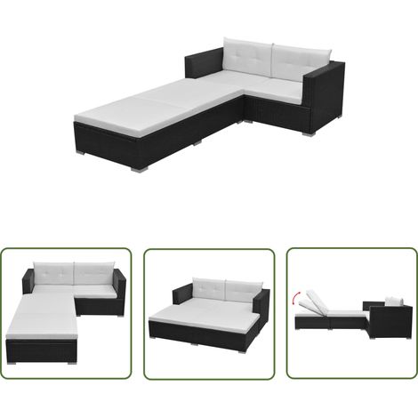 The Living Store Salon de jardin 3 pcs avec coussins Résine tressée Noir - Salon De Jardin - Mobilier De Jardin - Set Salon De Jardin - Canapé D'extérieur - Fauteuil De Jardin (1/5)