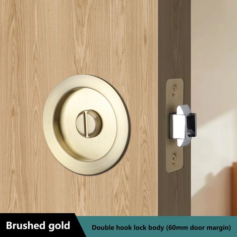 (Or brossé) Verrou de porte coulissante circulaire, verrou de porte encastré pour salle de bain, verrou de porte suspendu invisible à poche latérale, verrou de porte pour portes de chambre (1/5)