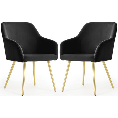 Set di 2 Sedie in velluto liscio ESTELLE Nero gambe oro (1/5)