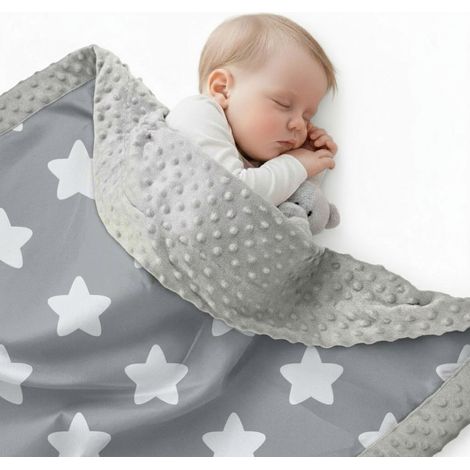 Couverture bébé Minky en coton, double face, 75 x 50 cm, fine - motif pain d'épice gris