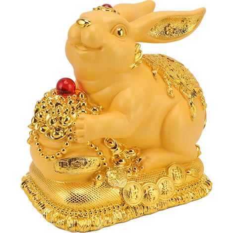 Chinesische goldene Hasen-Spardose aus Kunstharz, Glücksbringer-Sammelfigur für das neue Jahr 2023, Zuhause oder Büro (1/5)