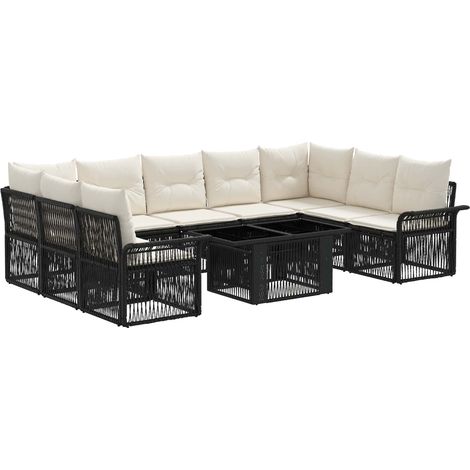Ensemble de canapé de jardin 10 pc Noir et blanc crème vidaXL (1/5)