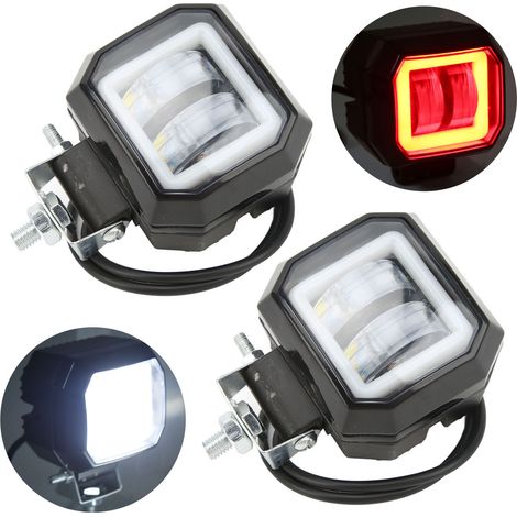 Ein Paar quadratische 20-Watt-LED-Zusatzscheinwerfer und LED-Nebelscheinwerfer mit roten Lichtringen für Jeep, Boot, Motorrad und Quad. (1/5)