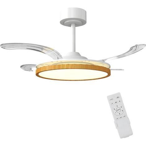 Ventilatore da soffitto con luce e telecomando, 95 cm, pale retrattili, legno naturale (1/5)
