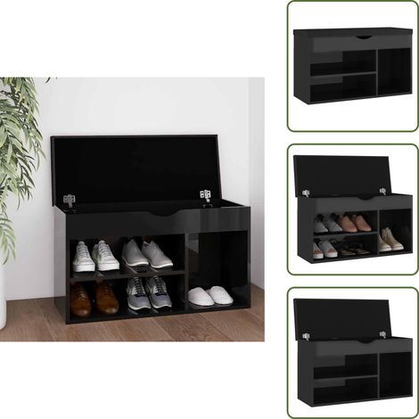 Schuhbank mit Kissen Hochglanz-Schwarz 80x30x47cm Holzwerkstoff - Schuhbank - Schuhregal - Garderobe - Einbauschrank - Wohnzimmermöbel (1/5)