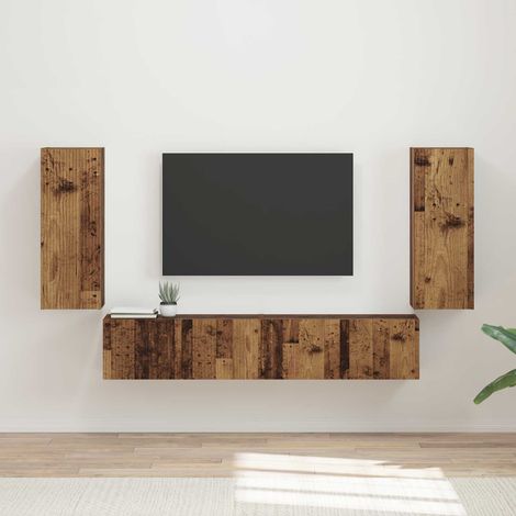 TV-Wandregal-Set Wandmontiert 4 pcs Altholz Holzwerkstoff