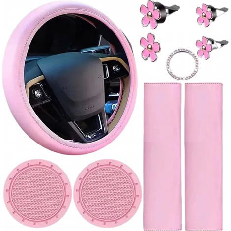 Set di 10 coprivolante rosa per donna, graziosi accessori per auto (1/2)