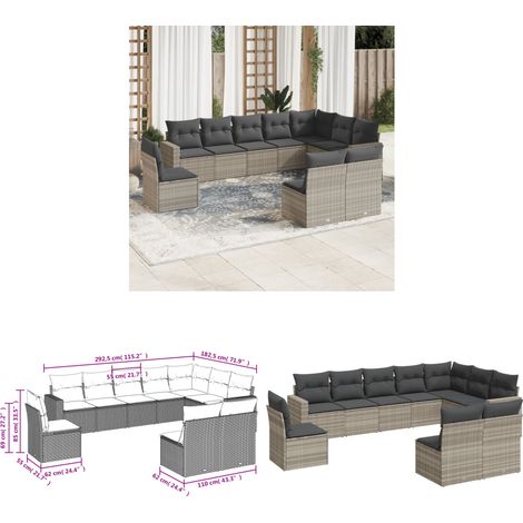 vidaXL Salon de jardin avec coussins 10 pcs gris clair résine tressée (1/3)