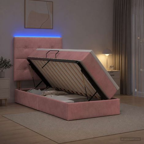 vidaXL Cama de almacenamiento LED con colchón Rosa 90 x 200 cm (1/5)