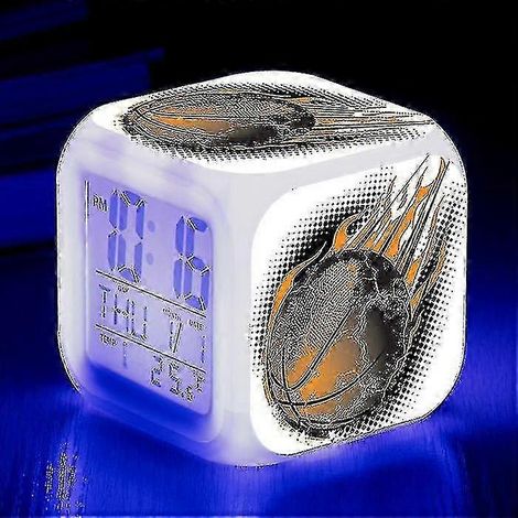 Réveil de basket-ball, montre électronique lumineuse multifonctionnelle à 7 couleurs changeantes, minuteur de réveil pour enfant, convient au bleu foncé TW. (1/5)