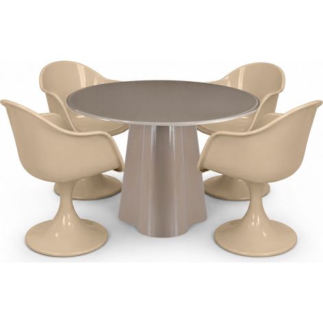 Table ronde Ø120cm avec plateau en verre et 4 fauteuils GLAM (1/4)