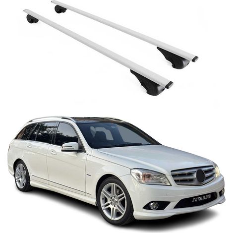 OMAC Barres de toit pour Mercedes Classe C S204 2007-2014 – TÜV / DIN 75302:2019 – Antivol inclus – Charge max 75 kg – 2 barres Argent (1/4)