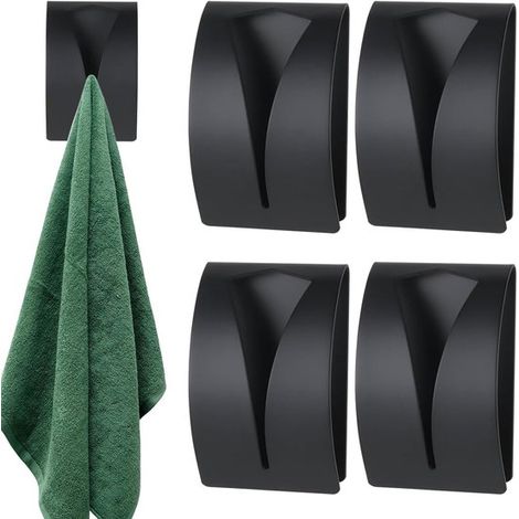 4er-Set selbstklebende Handtuchhaken – Handtuchclips – Handtuchhalter – Haken – Handtuchstange für Bad/Küche – Edelstahl – Schwarz