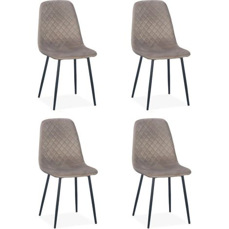 Lot de 4 Chaises en Velours "Matelassées" 88cm Taupe (1/5)