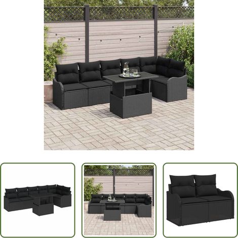 vidaXL Poly Rattan - Sofa Set mit Kissen 7 pcs Schwarz Poly Rattan (1/5)