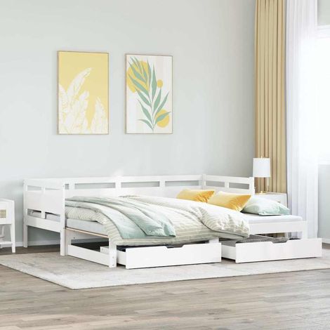 Tagesbett Ausziehbar mit Schubladen ohne Matratze Weiß 90x190cm