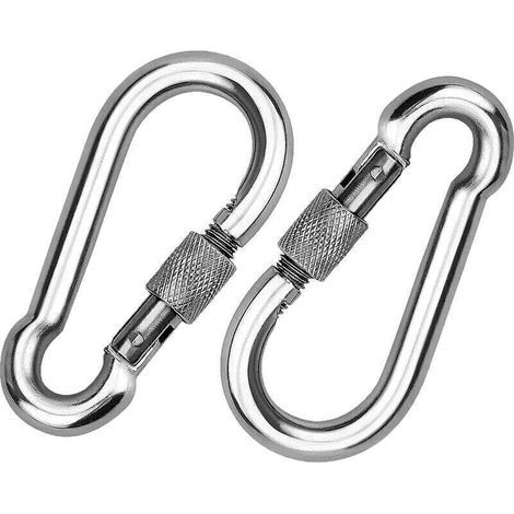 2 Pièces 304 Mousqueton en INOX, Mousqueton à Vis en Acier INOX, Mousqueton en Acier INOX, pour Accrocher des Cordes, des Chaînes, des Ceintures, des Câbles (1/4)