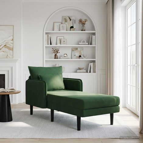 vidaXL Chaise longue de gran tamaño Verde oscuro Tela de pana (1/5)