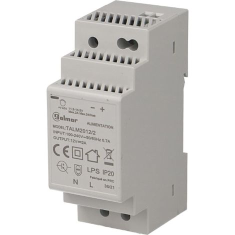 Alimentation pour tableau électrique 220V AC – 12V DC – 24W – Pour interphone et gâche – Rail DIN – Golmar (1/3)