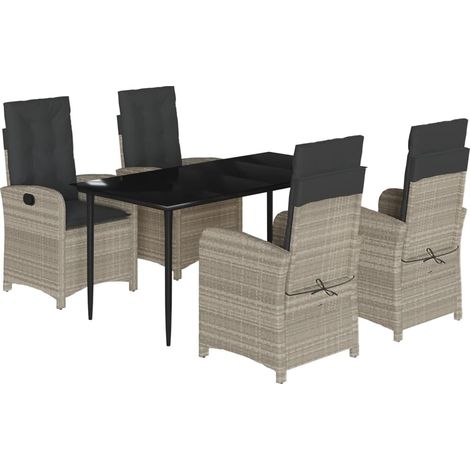 Maison Exclusive - Set Pranzo da Giardino 5pz con Cuscini Grigio Chiaro Polyrattan (1/5)