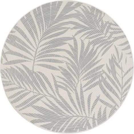 Tapis rond - JUANIO - Blanc-Gris - 70% polyester/30% coton - Diam. 90 cm - Anti-tâche (1/3)