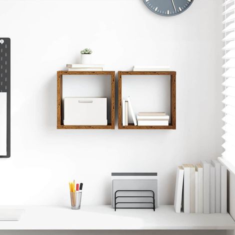 Étagères murales avec étagère 2 pcs-Étagère flottante-Étagère Suspendue Bois ancien 26 x 15 x 26 cm 449408 (1/5)