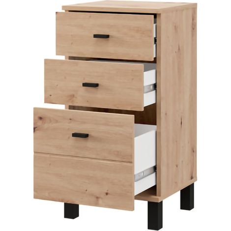 Sideboard Vilcab, Anrichte mit Regal, 3 Schubladen, Schiebetüren, 39x35x78h cm Eiche Braun Knoten
