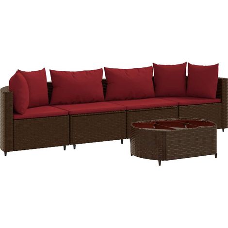vidaXL Set Divano da Giardino 5 pz con Cuscini Marrone in Polyrattan (1/5)