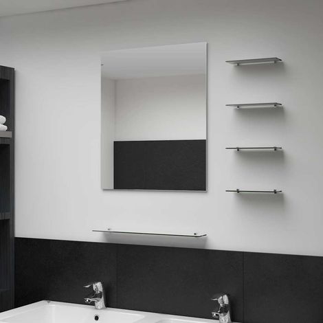 Miroir mural avec 5 étagères, Miroir de maquillage,Miroir suspendu pour Vanité, Salle de Bain, Salon Chambre Argenté 50 x 60 cm KIM9491 (1/5)
