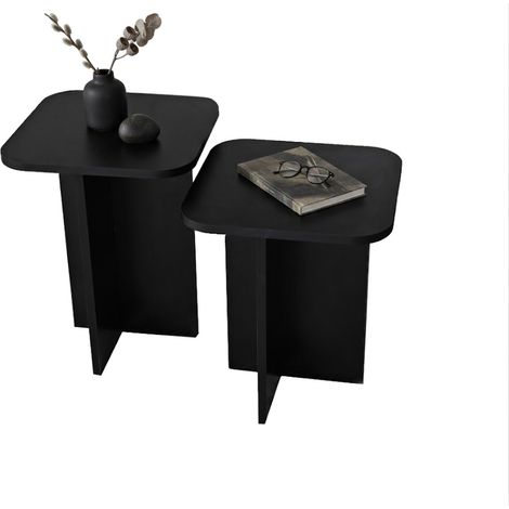Couchtisch Meduno, quadratisch, Tischplatte aus edlem Holz, Tischplattenfarbe Schwarz, 40x40x50h cm Schwarz