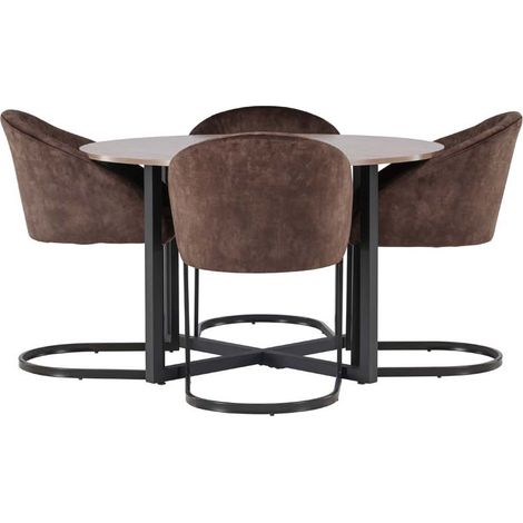 Durango Essgruppe Tisch Nussbaum dekor und 4 Evening Stühle braun.