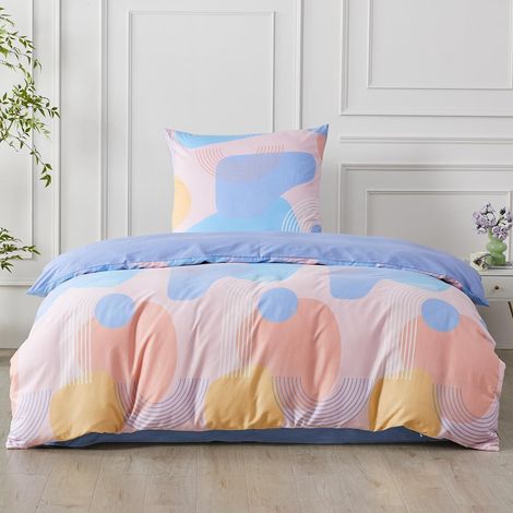 Bettwäsche-Set 155x220 cm Baumwolle Geometrisches Muster 2-teilig Orange Blau