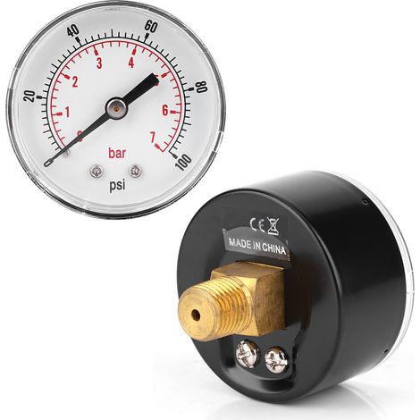 Manometer mit 50 mm Zifferblatt, 1/4 BSPT Rücklaufanschluss für Luft, Wasser, Öl, Gas (0-100 PSI 0-7 bar) (1/5)