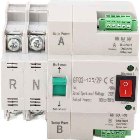 Automatischer 40A 2P PC AC 230V Umschalter, schnelles Umschalten für Haushalt und Fabrik, duale Stromversorgung.