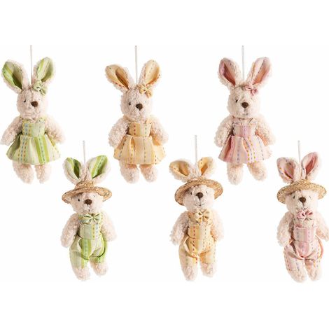 Coniglietti da Appendere con Salopette Decorazione Pasquale per la Casa, 6 Pezzi (1/3)