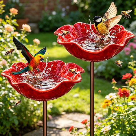 Vaschetta per Uccelli, 2 Pezzi Abbeveratoio per Uccelli, Vaschetta per Uccelli, Mangiatoia per Uccelli, Vaschetta per Uccelli, Decorazione per Giardino Esterno, per Insetti e Farfalle, Decorazione per (1/5)