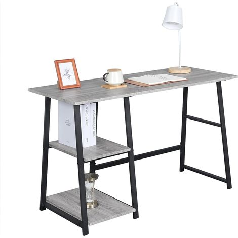 Bureau d'ordinateur avec 2 étagère WOLTU, Table de Bureau en Métal et Bois, Table de Travail, 120x50x73cm