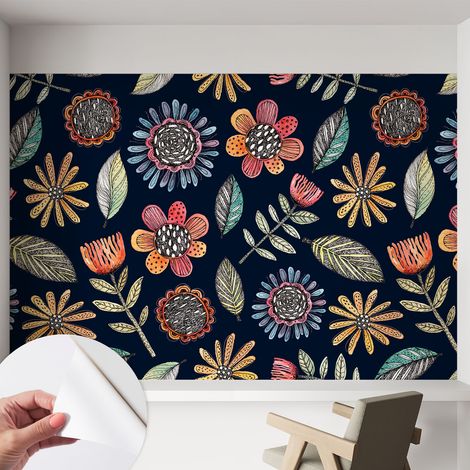 Papier peint autocollant adhésif avec motifs pour salon et chambre accessoire stylé pour votre intérieur Mosaïque florale 152x104 cm (1/5)